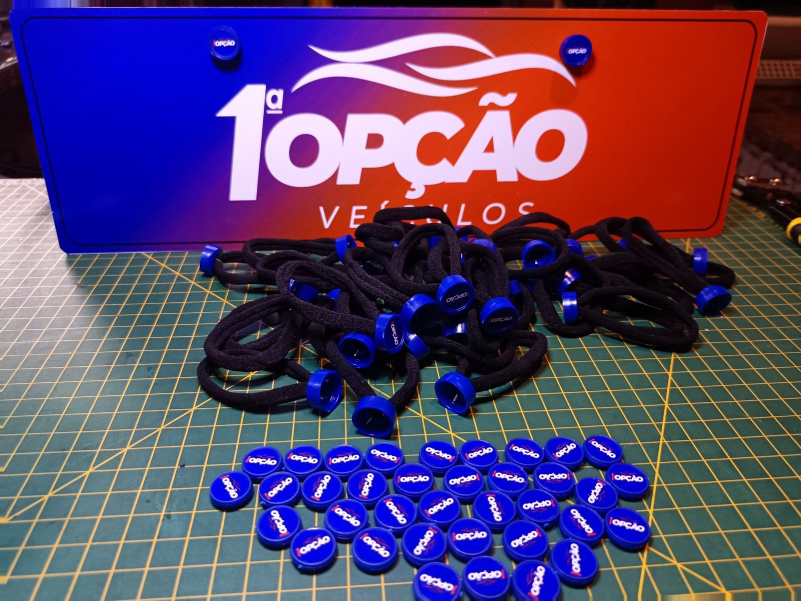 Bottons e elásticos de fixação diante do Encobre placa da 1ª Opção Veículos